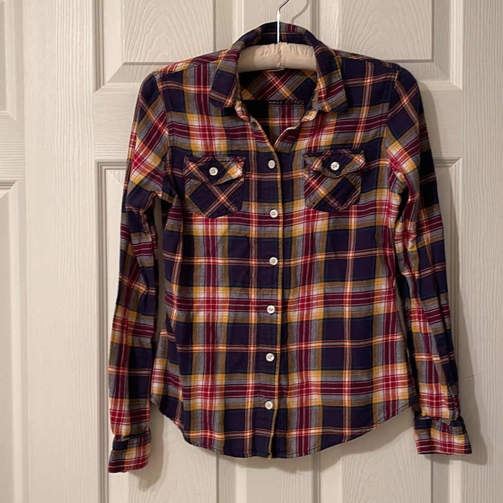 Mossimo Supply Co. Navy, Red and Gold Flannel Shirt Size Small